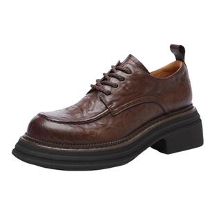 [城市漫游者]金利来深口单鞋春秋女鞋手抓牛皮棕色复古休闲小皮鞋