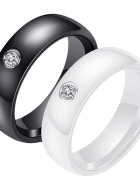 陶瓷戒指情侣蓝色粉色菱形黑白镶钻X蜜蜂指环生日礼物饰品CM1022