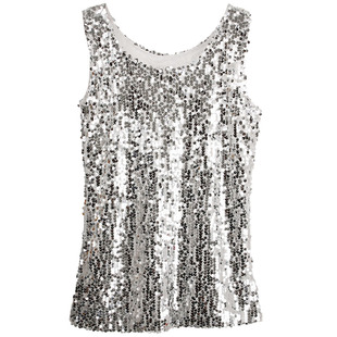 夏季大码女装bling闪闪亮片修身显瘦小吊带背心女舞台表演上衣服
