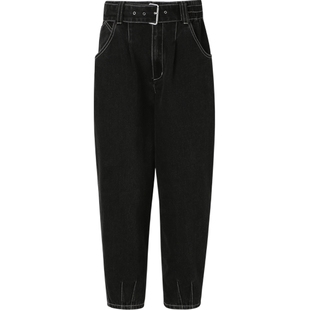 【早春新品】IIIVIVINIKO薇薏蔻复古学院黑色松紧腰带九分牛仔裤