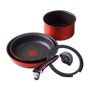 日本T-fal特福原装进口Tefal平底6层煎炒锅红点套装组合不粘锅具