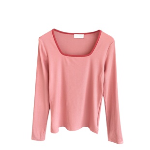 长袖t恤女2026春新款绝美内搭可外穿加绒打底衫修身白色方领上衣