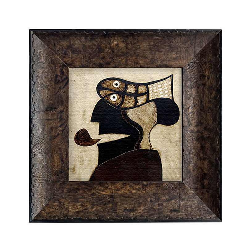 中古实木画法式复古老钱风装饰画