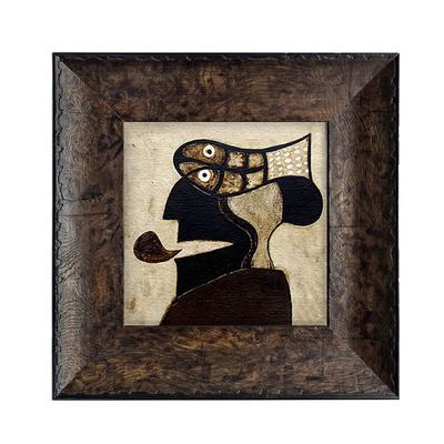 中古实木画法式复古老钱风装饰画