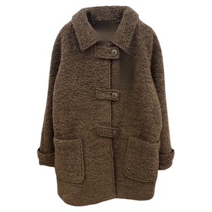 高级感韩国设计师款2025秋冬翻领中长款羊驼毛大衣呢外套女