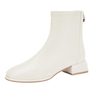 达芙妮粗跟短靴女2025新款秋季马丁靴女款白色裸靴法式瘦瘦靴子女