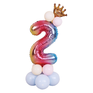 32寸彩虹渐变生日数字铝膜气球立柱装饰儿童派对场景布置拍照用品