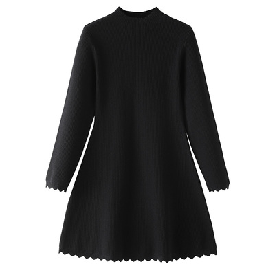 白色打底中长款毛衣裙小个a字裙