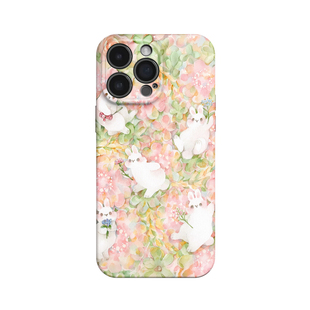 花丛兔子~可爱清新ins适用iPhone16promax手机壳苹果13华为pura70小米14oppo荣耀magic6少女心iqoo13一加ace5