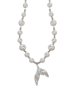 海蓝蓝鱼尾吊坠珍珠项链可调节