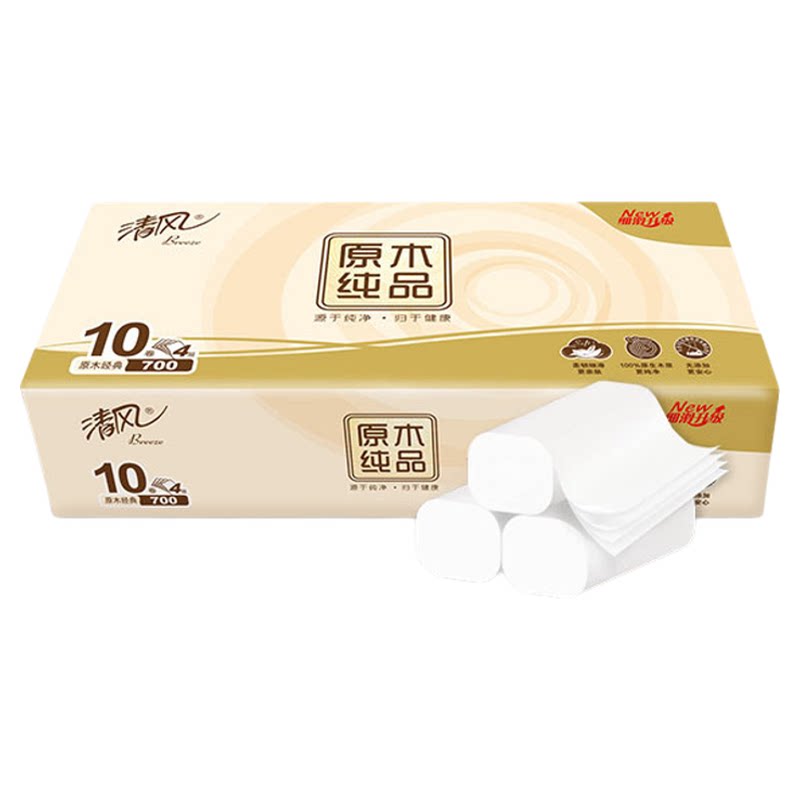 清风原木纯品家用卷纸10卷