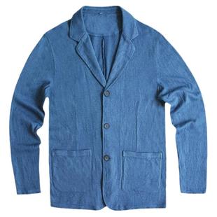 【棉麻西装】豆登木瓦原创设计蓝染休闲西装领亚麻男士夹克外套