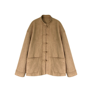 3ts 01/29 秋冬新中式卡其色立领短外套复古中国风气质上衣夹克