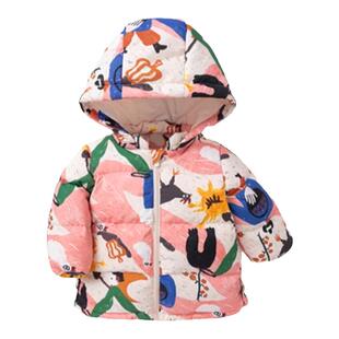 婴儿宝宝羽绒服厚款2025冬装女童上衣男童保暖外套印花中长款童装