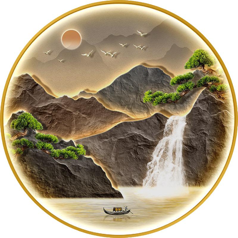 玄关客厅新中式流水生财灯画