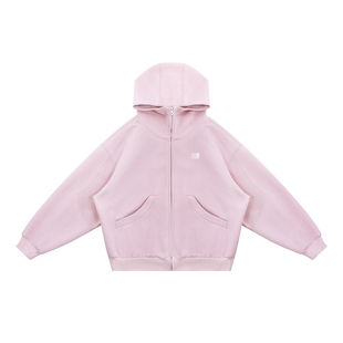 FDR官方店拉链开衫上衣粉色情侣重磅高领空气层连帽卫衣外套女款