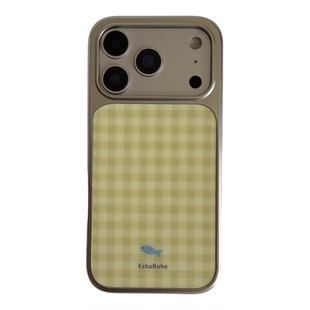 EshuRohe夏日新款温柔黄格子情侣中性air苹果iphone17pro手机壳16plus原创高级感小众15pro磁吸磨砂17max小米
