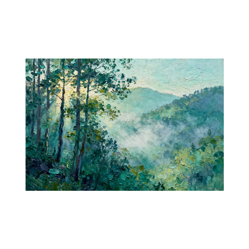 可班手绘油画雾境山林客厅装饰画