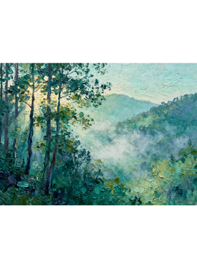 可班手绘油画雾境山林客厅装饰画