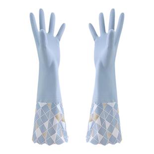 洗碗手套女加绒冬季防水橡胶皮家用清洁加厚厨房耐用型洗衣服加长