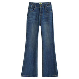 texwood美国苹果牌牛仔裤女微喇2025秋季厚款高腰显瘦萍果喇叭裤