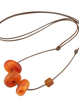 国风小清新树脂仿蜜蜡吊坠项链随型平安扣毛衣链棉麻配饰夏季新款