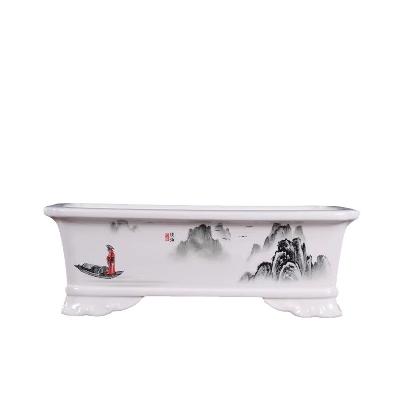 紫砂花盆贴画长方形盆景盆新款
