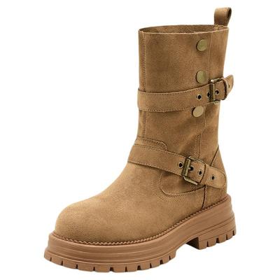 星期六厚底马丁靴女款棕色短靴