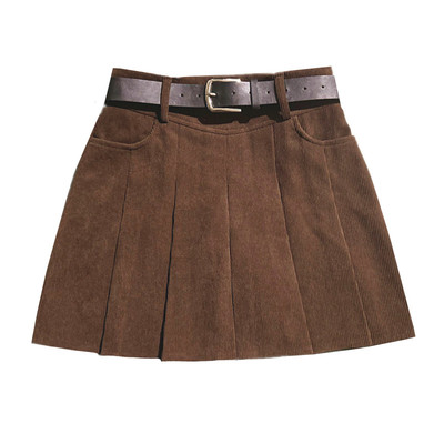大码复古咖啡色灯芯绒半身裙