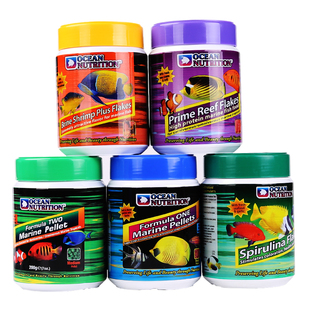 美国海洋牌鱼饲料大中小加蒜颗粒鱼食薄片荤食素食海水鱼开口鱼粮