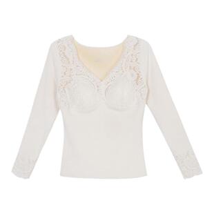 JoyceBra纯欲蕾丝叠穿打底衫女带胸垫免穿文胸保暖内衣加厚肌底衣