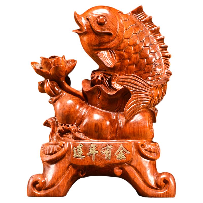 连年有余工艺品客厅摆件花梨木