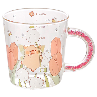 川岛屋&lulu猪联名 高硼硅玻璃杯女高颜值带把手杯子家用可爱水杯