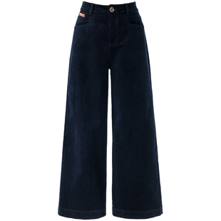 藏蓝色加绒灯芯绒阔腿裤女秋冬2025新款休闲裤子高腰直筒条绒女裤