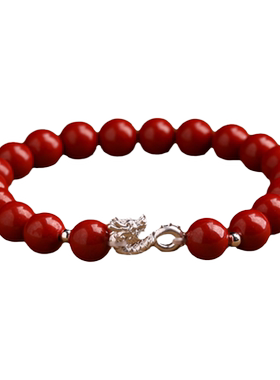 正品朱砂龙勾手链女款纯银足银龙