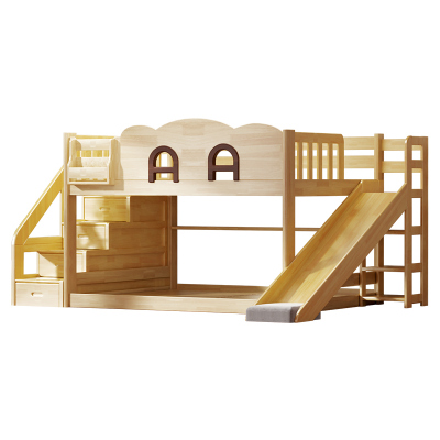 聚福财实木儿童中高上下床带滑梯