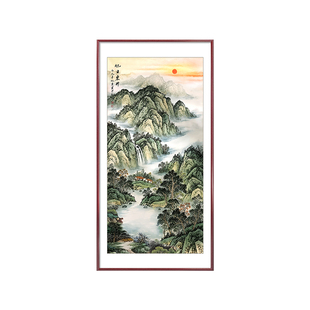 旭日东升山水画新中式入户玄关装饰画正对门进门生财走廊过道挂画