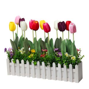 仿真花套装郁金香花束实木栅栏假花桌花盆栽遮挡隔断仿真摆设摆件