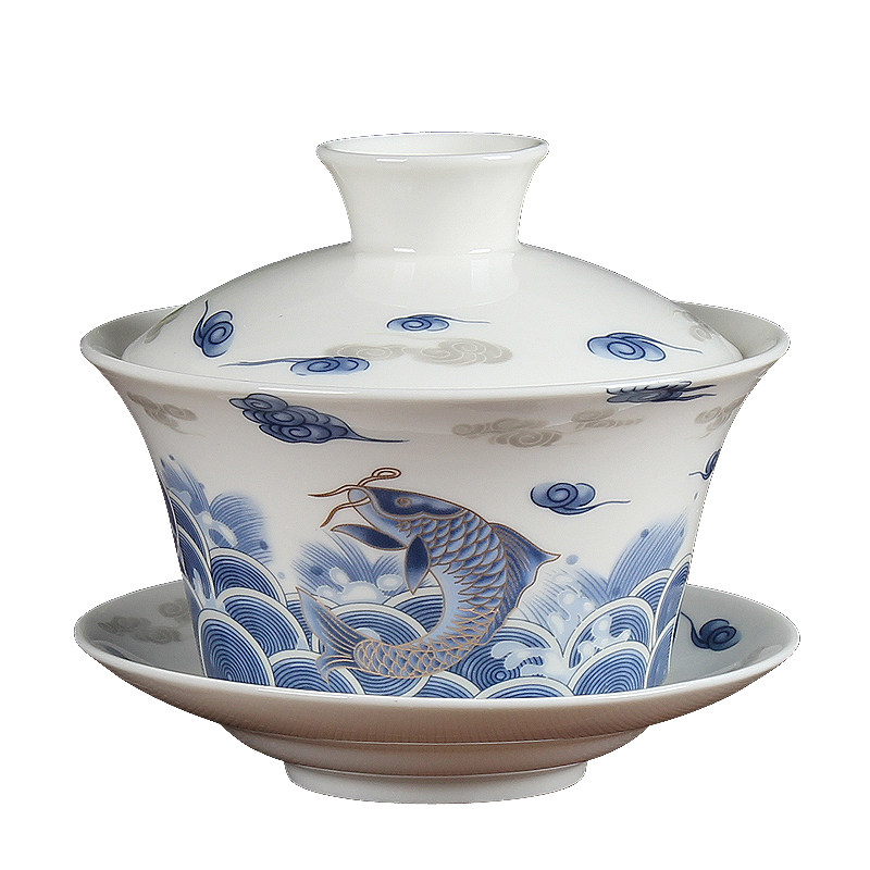 陶瓷青花八宝茶水果奶茶特大盖碗