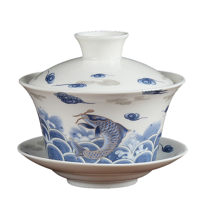 陶瓷青花八宝茶水果奶茶特大盖碗