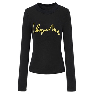 LEDIM WANG莱赛尔毛针织衫女2026春季新款黑色内搭打底衫长袖上衣