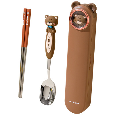 不锈钢筷子勺子套装三件套收纳盒