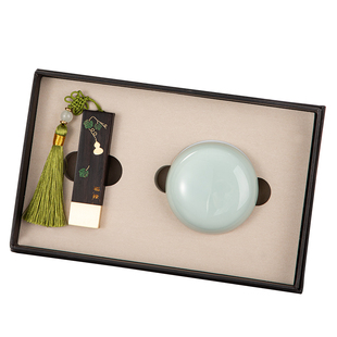 木质黄铜印章青瓷印泥盒套装礼盒装书法国画篆刻印章收藏私人姓名定制刻字印泥套装个人企业学校礼品新年礼物