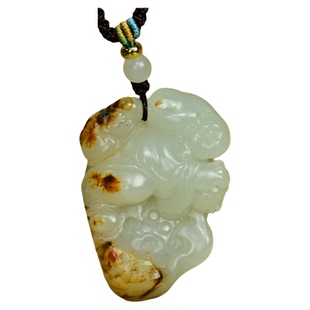 紫润轩新疆和田玉籽料童子吊坠枣红皮莲花连生贵子吊坠哑光传家级