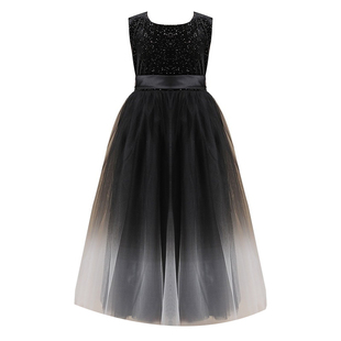 女童黑色礼服儿童钢琴演出服乐团独奏指挥服超仙十岁生日公主长裙