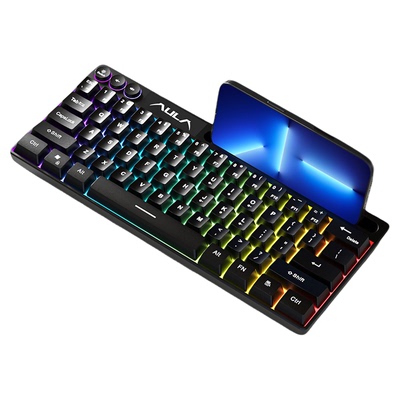 狼蛛F3061mini小键盘轻音64键有线RGB背光多功能按键自带卡槽