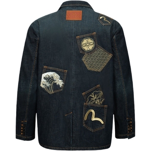 EVISU福神男海鸥刺绣牛仔西装外套