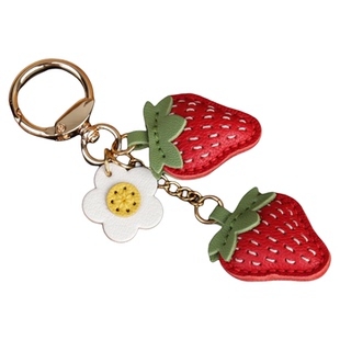 羊皮小草莓墨染原创设计纯手工头层牛皮红草莓包挂钥匙扣挂饰粉色