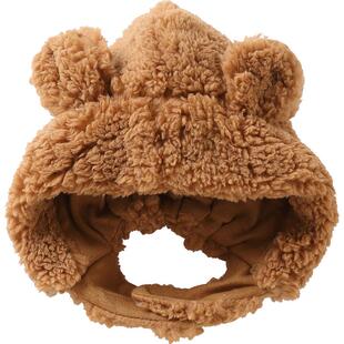 伊米伦宝宝帽子秋冬仿羊羔绒儿童帽子围脖一体毛绒婴儿帽子保暖帽