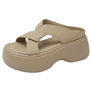 松糕厚底增高凉拖鞋女夏外穿2026新款时尚坡跟沙滩高跟凉鞋小码33